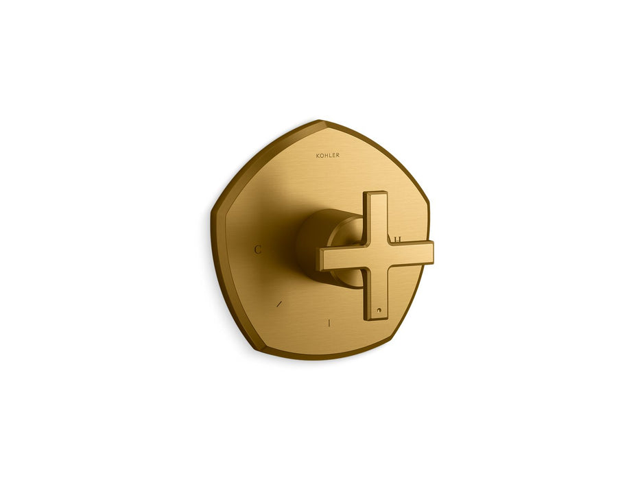 KOHLER K-T27040-3 Occasion MasterShower temperature control valve trim with cross handle, vibrant brushed moderne brass
