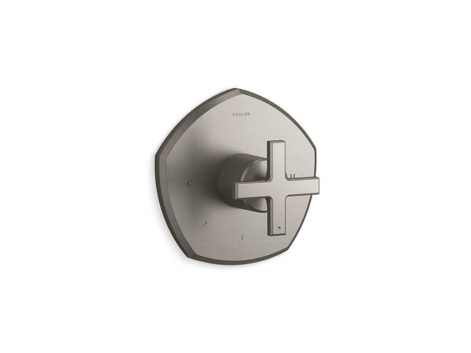 KOHLER K-T27040-3 Occasion MasterShower temperature control valve trim with cross handle, vibrant brushed nickel