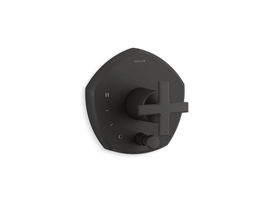 KOHLER K-T27044-3 Occasion Rite-Temp valve trim with push-button diverter and cross handle, matte black