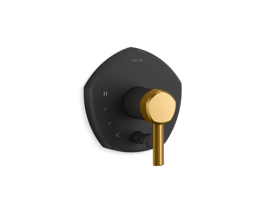 KOHLER K-T27044-4 Occasion Rite-Temp valve trim with push-button diverter and lever handle, matte black with moderne brass