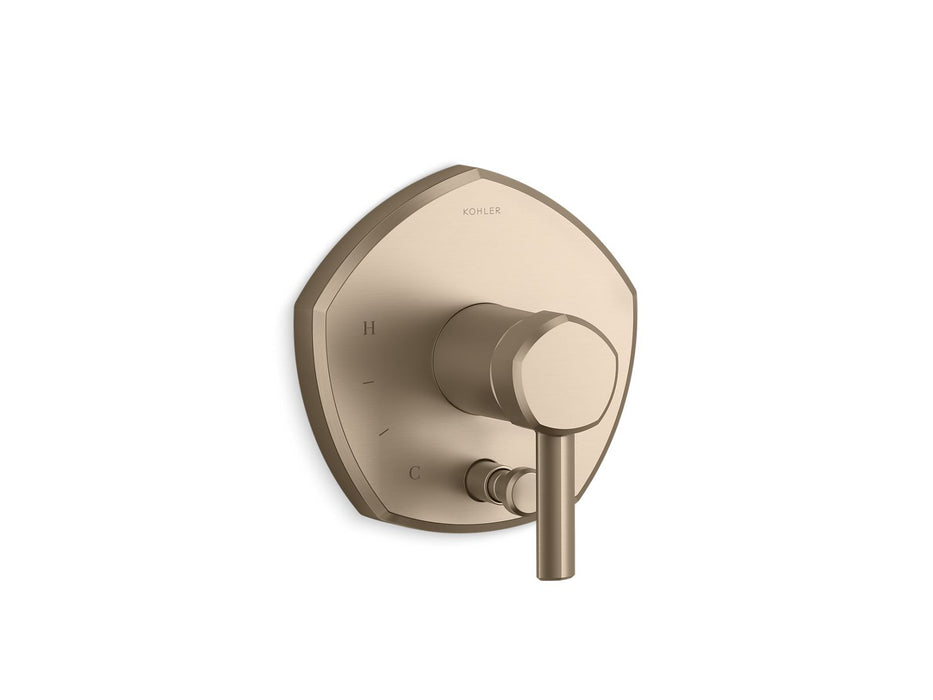 KOHLER K-T27044-4 Occasion Rite-Temp valve trim with push-button diverter and lever handle, vibrant brushed bronze
