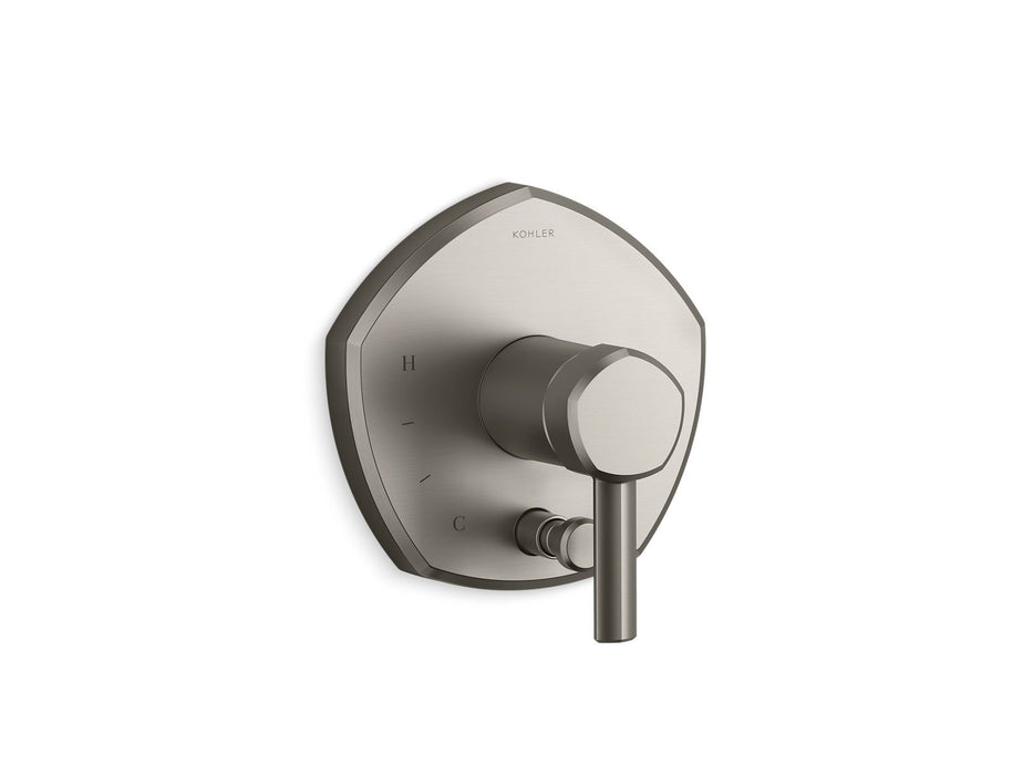 KOHLER K-T27044-4 Occasion Rite-Temp valve trim with push-button diverter and lever handle, vibrant brushed nickel