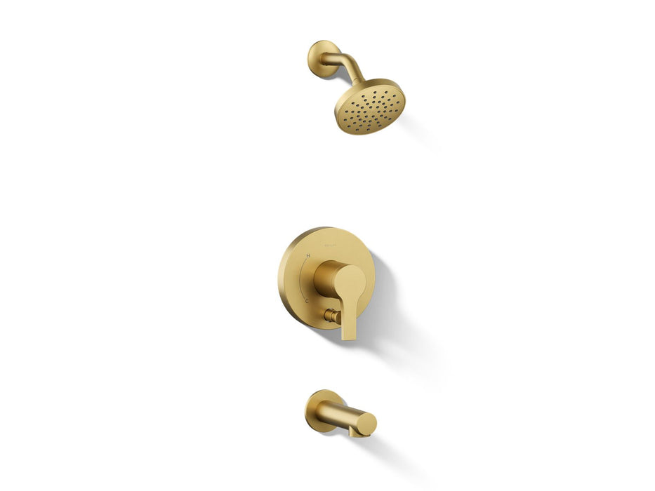 KOHLER K-T35327-4H Elate Rite-Temp bath and shower trim kit with push-button diverter, 1.5 gpm, vibrant brushed moderne brass