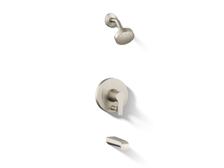 KOHLER K-T49980-4Y Pitch Rite-Temp bath and shower trim kit with push-button diverter and lever handle, 2.5 gpm, vibrant...