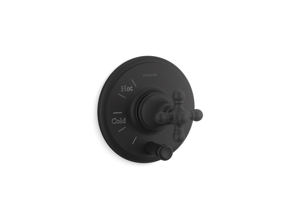 KOHLER K-T72768-3 Artifacts Rite-Temp valve trim with push-button diverter and cross handle, matte black