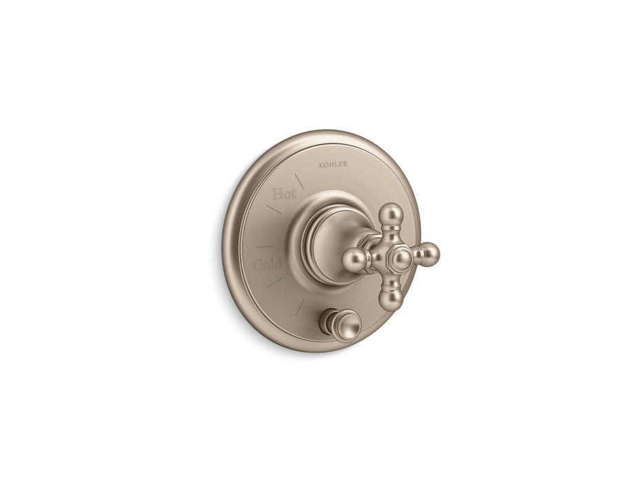 KOHLER K-T72768-3 Artifacts Rite-Temp valve trim with push-button diverter and cross handle, vibrant brushed bronze