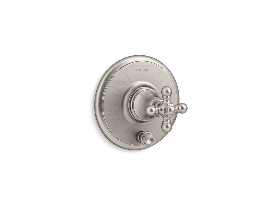 KOHLER K-T72768-3 Artifacts Rite-Temp valve trim with push-button diverter and cross handle, vibrant brushed nickel