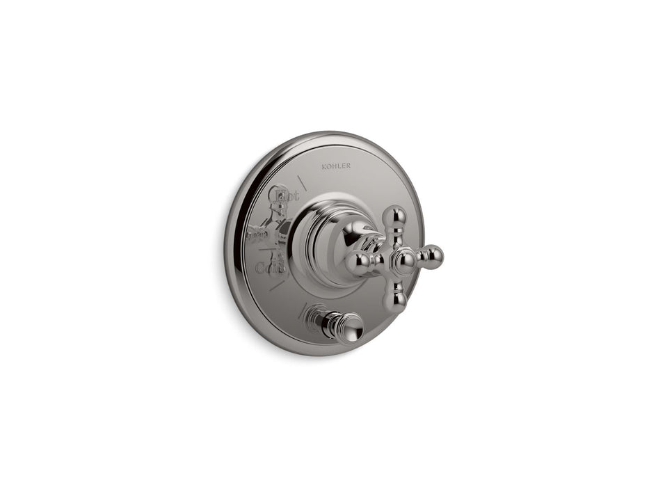 KOHLER K-T72768-3 Artifacts Rite-Temp valve trim with push-button diverter and cross handle, vibrant titanium