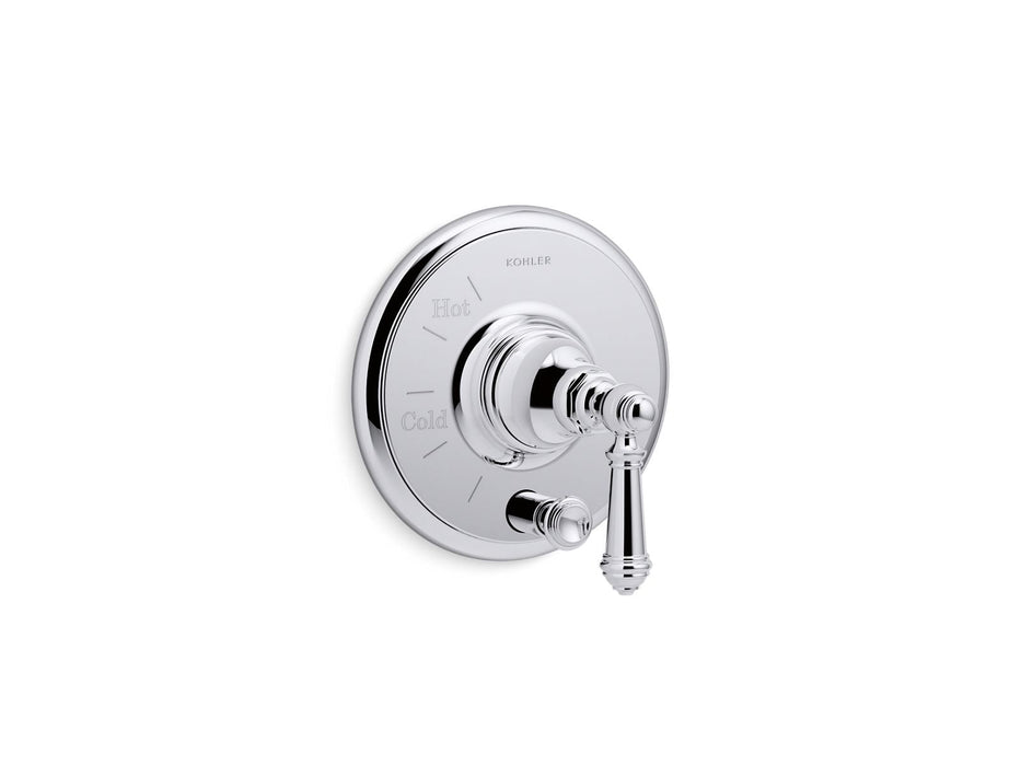 KOHLER K-T72768-4 Artifacts Rite-Temp valve trim with push-button diverter and lever handle, polished chrome
