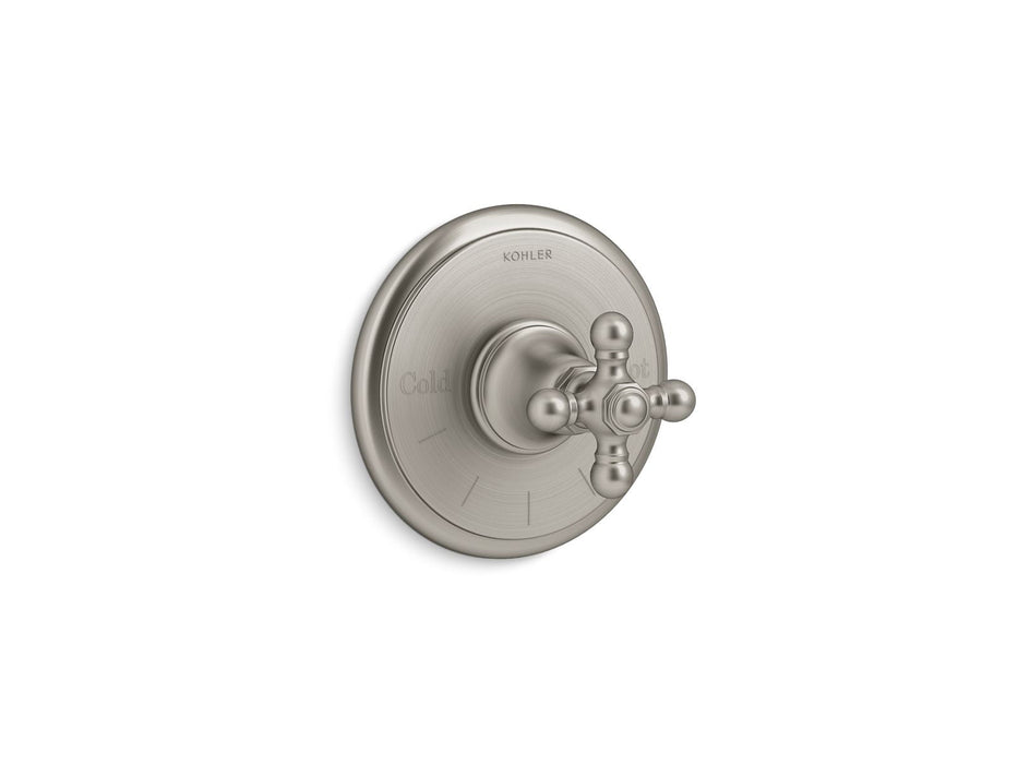 KOHLER K-T72769-3 Artifacts MasterShower temperature control valve trim with cross handle, vibrant brushed nickel