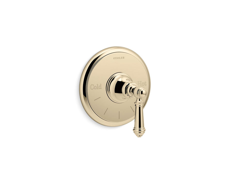 KOHLER K-T72769-4 Artifacts MasterShower temperature control valve trim with lever handle, vibrant french gold