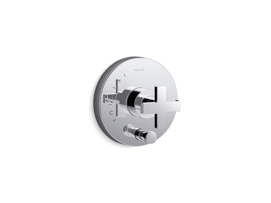 KOHLER K-T73117-3 Composed Rite-Temp valve trim with push-button diverter and cross handle, polished chrome