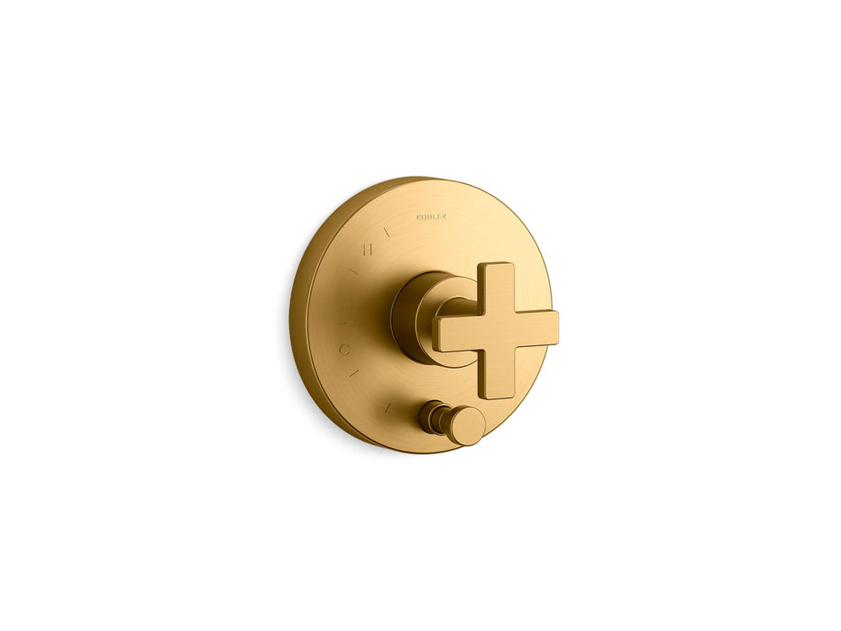 KOHLER K-T73117-3 Composed Rite-Temp valve trim with push-button diverter and cross handle, vibrant brushed moderne brass