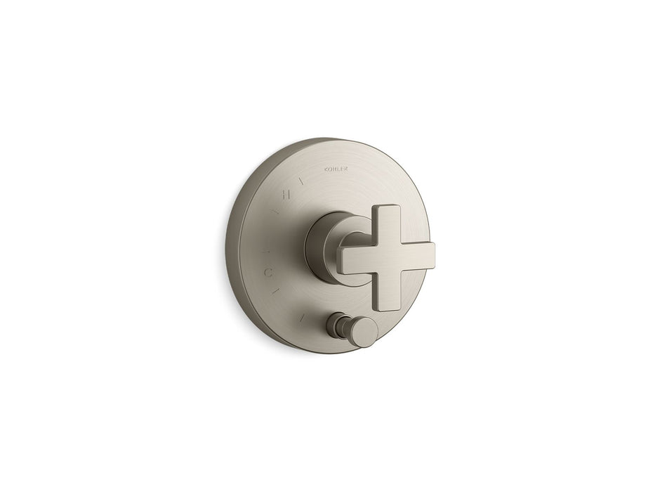 KOHLER K-T73117-3 Composed Rite-Temp valve trim with push-button diverter and cross handle, vibrant brushed nickel