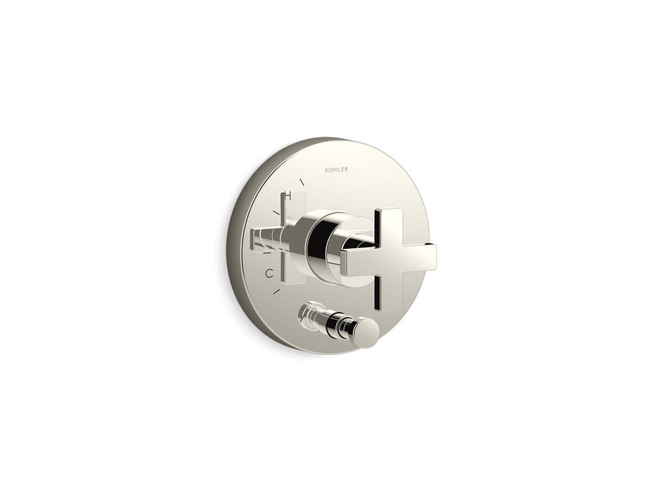 KOHLER K-T73117-3 Composed Rite-Temp valve trim with push-button diverter and cross handle, vibrant polished nickel