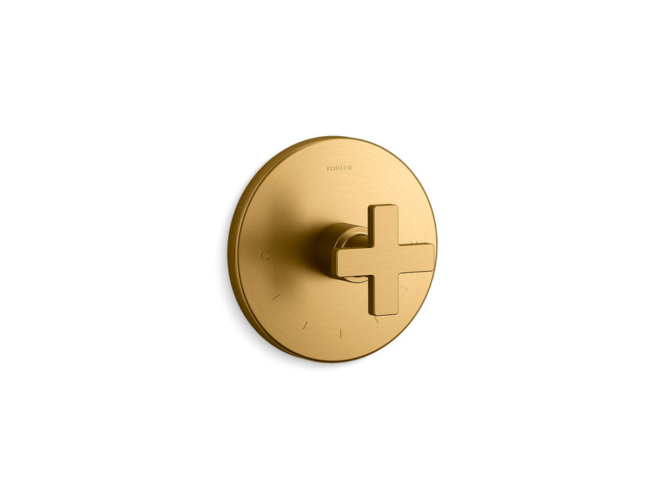 KOHLER K-T73133-3 Composed MasterShower temperature control valve trim with cross handle, vibrant brushed moderne brass