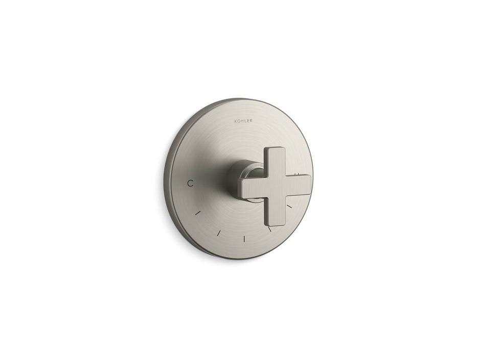 KOHLER K-T73133-3 Composed MasterShower temperature control valve trim with cross handle, vibrant brushed nickel