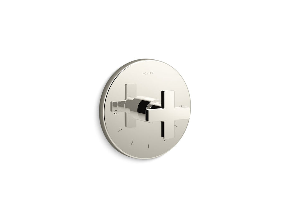 KOHLER K-T73133-3 Composed MasterShower temperature control valve trim with cross handle, vibrant polished nickel