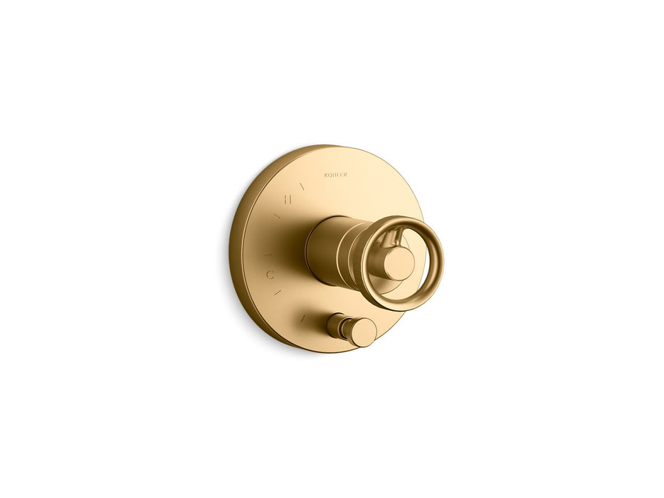 KOHLER K-T78016-9 Components Rite-Temp valve trim with Industrial handle and diverter, vibrant brushed moderne brass