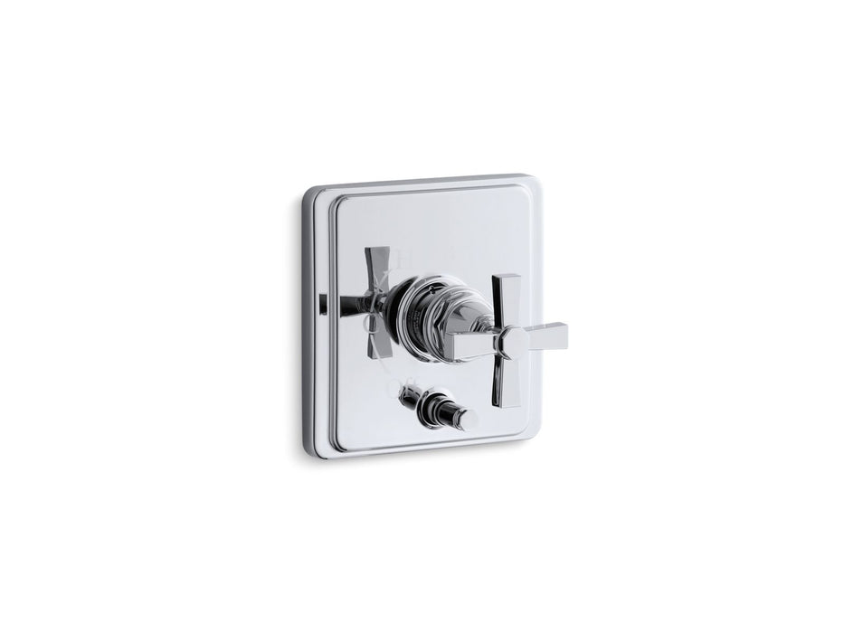 KOHLER K-T98757-3A Pinstripe Rite-Temp valve trim with push-button diverter and cross handle, polished chrome