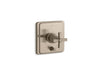 KOHLER K-T98757-3A Pinstripe Rite-Temp valve trim with push-button diverter and cross handle, vibrant brushed bronze