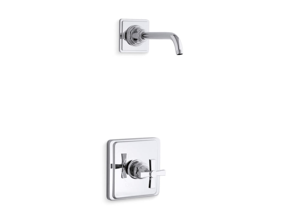 KOHLER K-TLS13134-3A Pinstripe Rite-Temp shower trim kit with cross handle, without showerhead, polished chrome