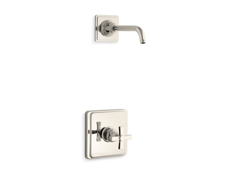 KOHLER K-TLS13134-3A Pinstripe Rite-Temp shower trim kit with cross handle, without showerhead, vibrant polished nickel