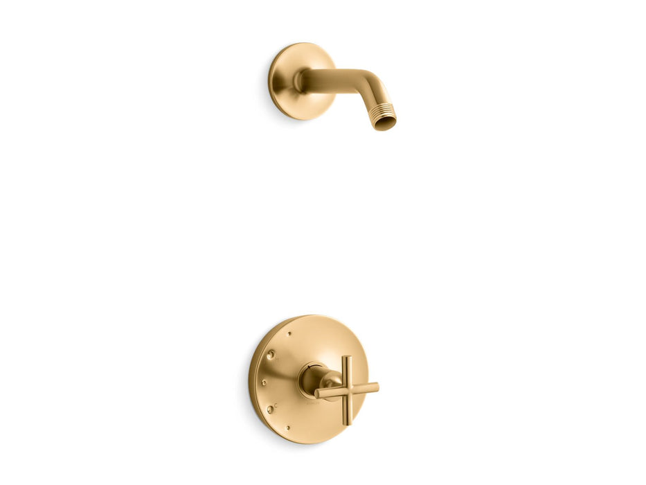 KOHLER K-TLS14422-3 Purist Rite-Temp shower trim kit with cross handle, without showerhead, vibrant brushed moderne brass