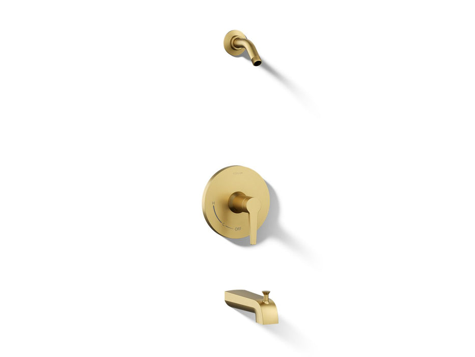 KOHLER K-TLS97074-4 Pitch Rite-Temp bath and shower trim kit, without showerhead, vibrant brushed moderne brass