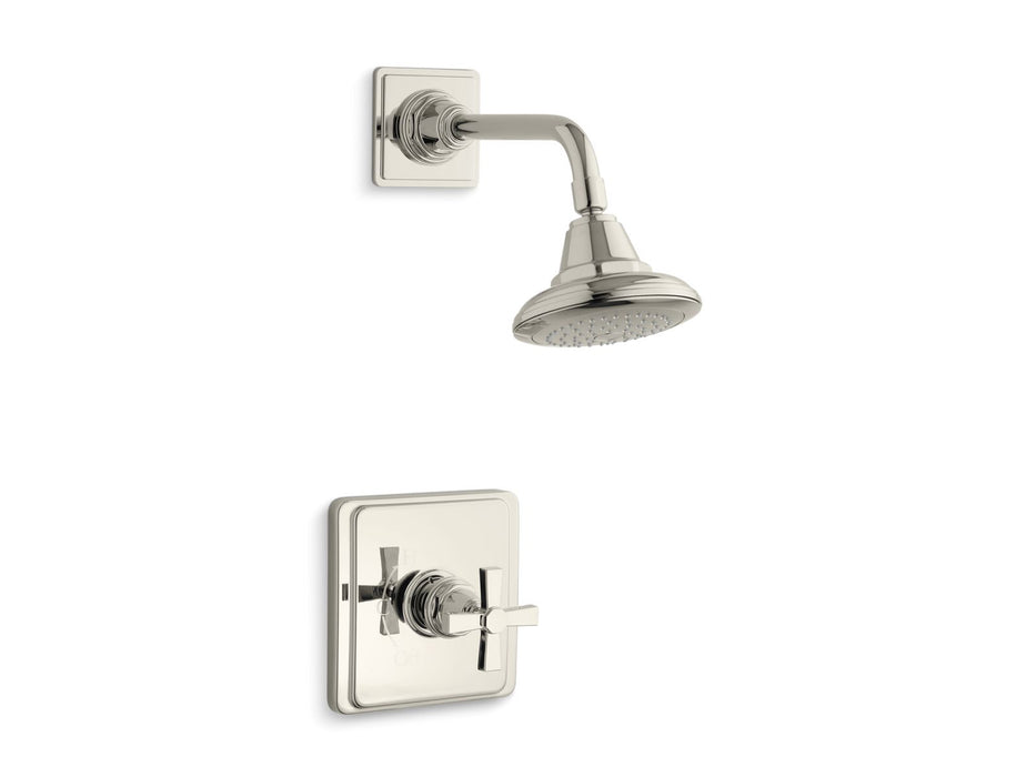 KOHLER K-TS13134-3A Pinstripe Rite-Temp shower trim kit with cross handle, 2.5 gpm, vibrant polished nickel