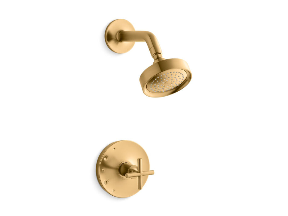 KOHLER K-TS14422-3 Purist Rite-Temp shower trim kit with cross handle, 2.5 gpm, vibrant brushed moderne brass