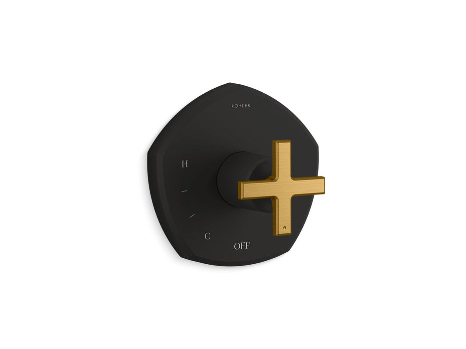 KOHLER K-TS27043-3 Occasion Rite-Temp valve trim with cross handle, matte black with brushed moderne brass