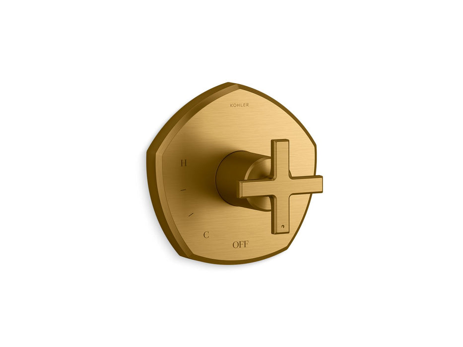 KOHLER K-TS27043-3 Occasion Rite-Temp valve trim with cross handle, vibrant brushed moderne brass