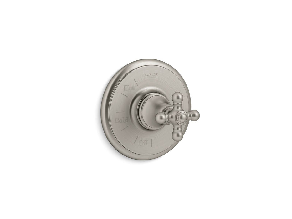 KOHLER K-TS72767-3 Artifacts Rite-Temp valve trim with cross handle, vibrant brushed nickel