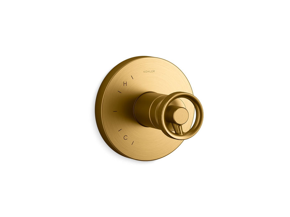 KOHLER K-TS78015-9 Components Rite-Temp valve trim with Industrial handle, vibrant brushed moderne brass