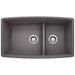 BLANCO 441474 Performa 1-3/4 Double Bowl Kitchen Sink with Low Divide - Cinder