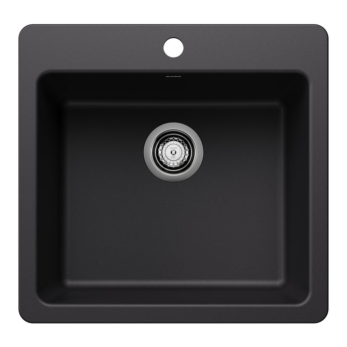 BLANCO Liven SILGRANIT 21" Single Bowl Dual Mount Kitchen Sink - Coal Black