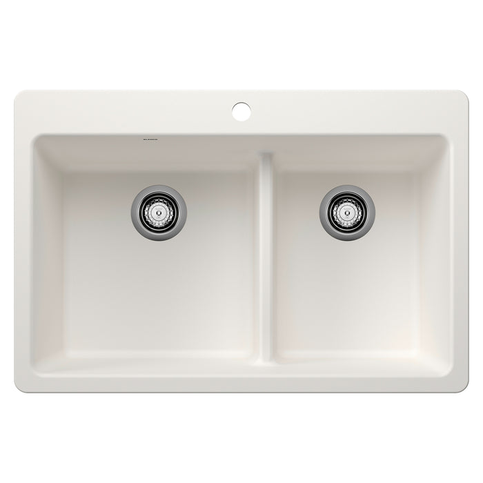 BLANCO Liven SILGRANIT 33" 60/40 Double Bowl Dual Mount Kitchen Sink with Low Divide - White