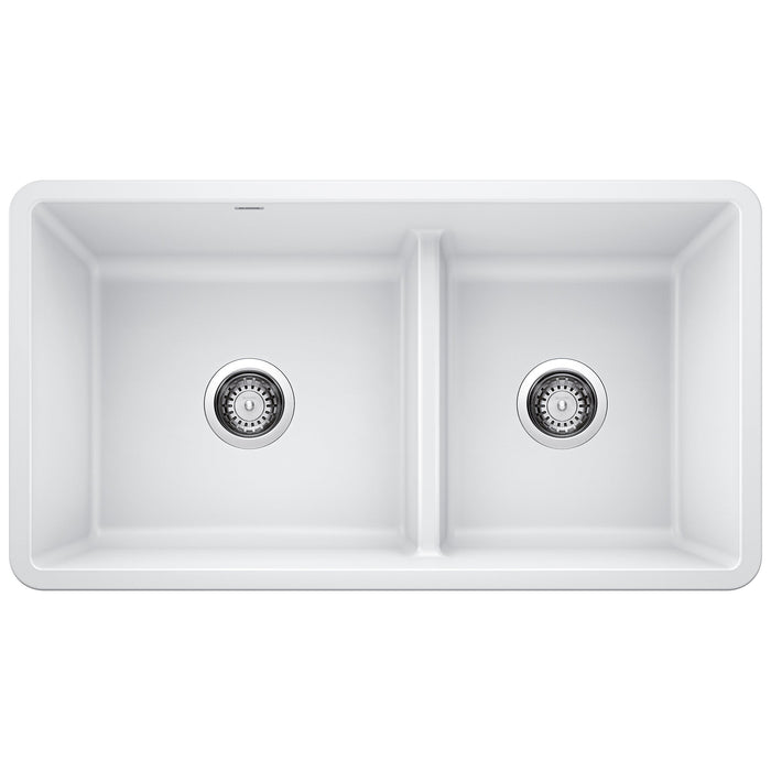 BLANCO 442524 Precis Reversible 1-3/4 Double Bowl Kitchen Sink with Low Divide - White