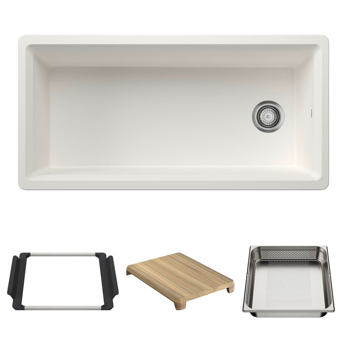 BLANCO Inteos SILGRANIT 39" Single Bowl Reversible Undermount Workstation Kitchen Sink - White