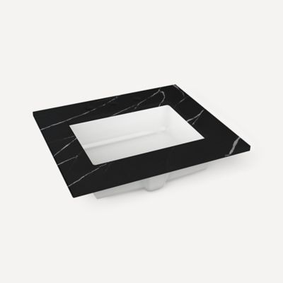 Robern TA24UCO95-8CS1 Quartz Stone Vanity Top, 24" x 1-1/8" x 23", Center Undercounter Sink, Eternal Marquina, Three Hole, fo