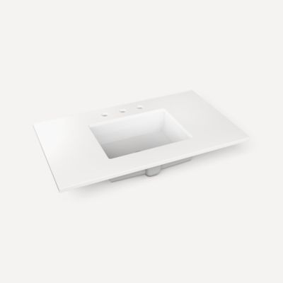 Robern TA36UCO93-8CS2 Quartz Stone Vanity Top, 36" x 1-1/8" x 23", Center Undercounter Sink, White Zeus Extreme, Three Hole, 