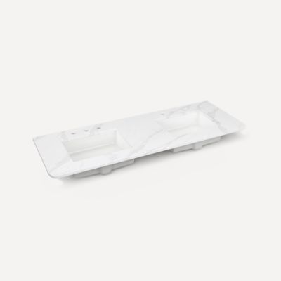 Robern TA60UDO100-8CS7 Quartz Stone Vanity Top, 60" x 1-1/8" x 23", Double Undercounter Sink, Eternal Calacatta Gold, Three H