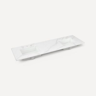 Robern TA72UDO100-8WM1 Quartz Stone Vanity Top, 72" x 1-1/8" x 23", Double Undercounter Sink, Eternal Calacatta Gold, Three H