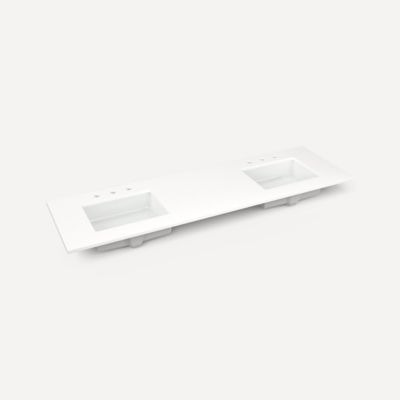 Robern TA72UDO93-8WM1 Quartz Stone Vanity Top, 72" x 1-1/8" x 23", Double Undercounter Sink, White Zeus Extreme, Three Hole, 