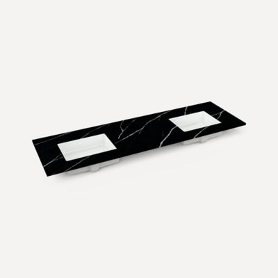 Robern TA72UDO95-8WD1 Quartz Stone Vanity Top, 72" x 1-1/8" x 23", Double Undercounter Sink, Eternal Marquina, Three Hole, fo