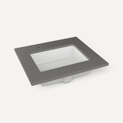 Robern TB25UCO91-8 Quartz Stone Vanity Top, 25" x 3/4" x 22", Center Undercounter Sink, Stone Gray, Three Hole, for Islamorad