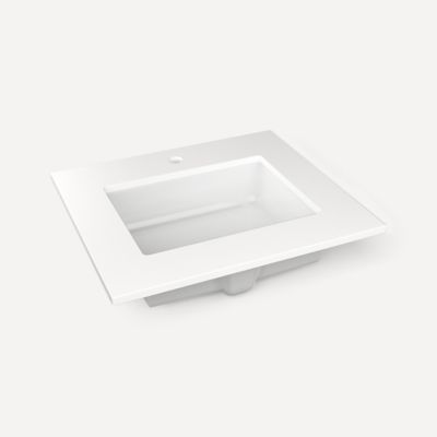 Robern TB25UCO93-1 Quartz Stone Vanity Top, 25" x 3/4" x 22", Center Undercounter Sink, White Zeus Extreme, Single Hole, for 