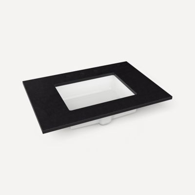 Robern TB31UCO90-8 Quartz Stone Vanity Top, 31" x 3/4" x 22", Center Undercounter Sink, Lava Black, Three Hole, for Islamorad