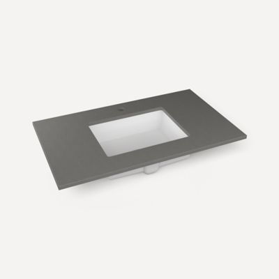 Robern TB37UCO91-1 Quartz Stone Vanity Top, 37" x 3/4" x 22", Center Undercounter Sink, Stone Gray, Single Hole, for Islamora